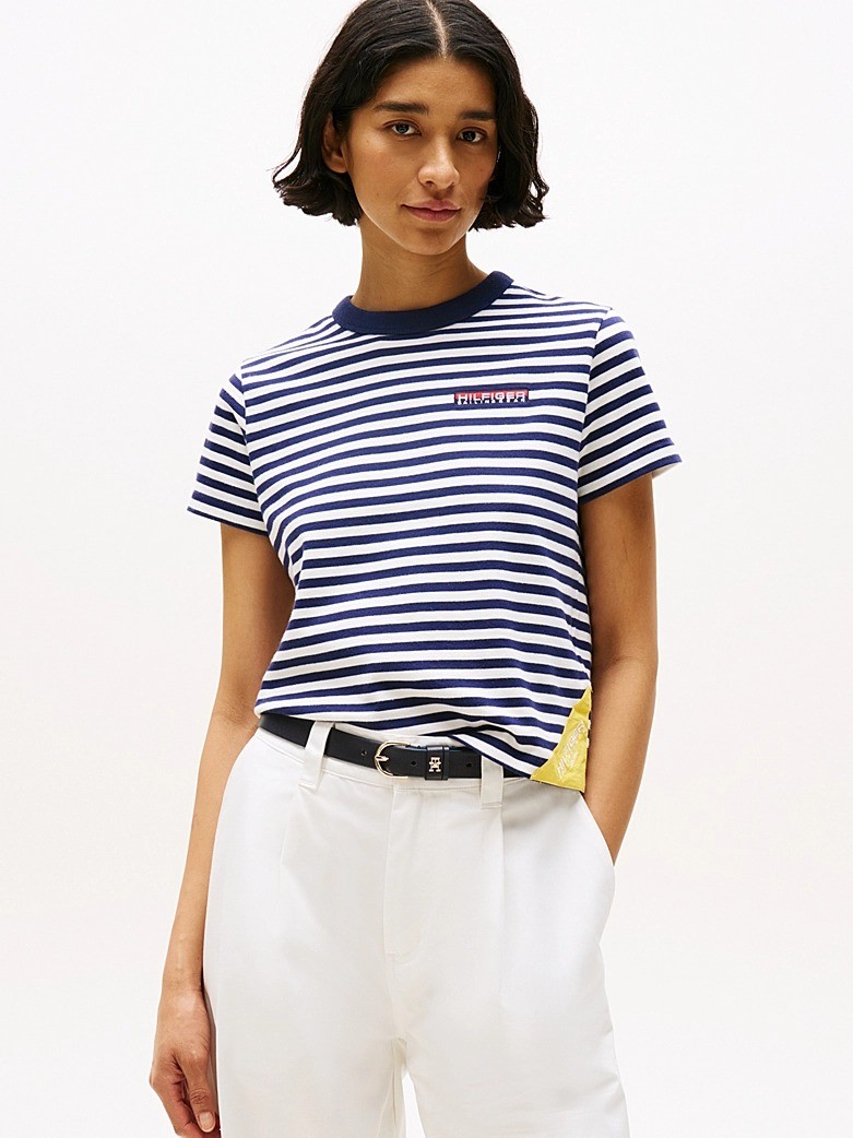 Tommy Hilfiger Organik Pamuk Mavi Kadın Kısa Kollu Yelkenci T-Shirt - WW0WW459350BH