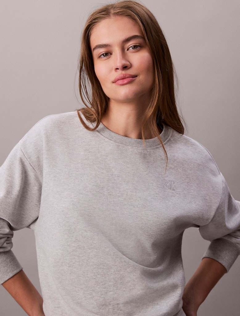 Calvin Klein Kadın Gri Pamuk O Yaka  Sweatshirt