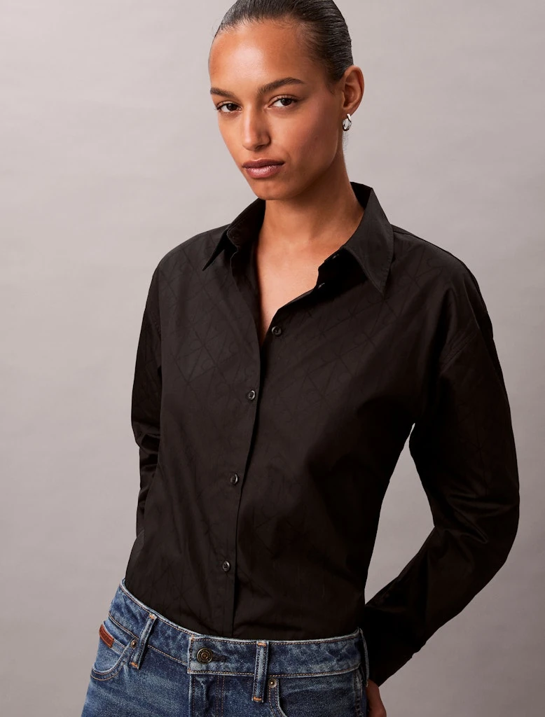 Calvin Klein Kadın Siyah  Rahat Kesim Uzun Kollu Gömlek