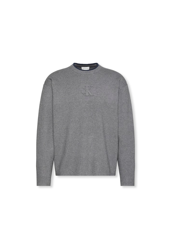 Calvin Klein Erkek Gri Viskon O Yaka Triko