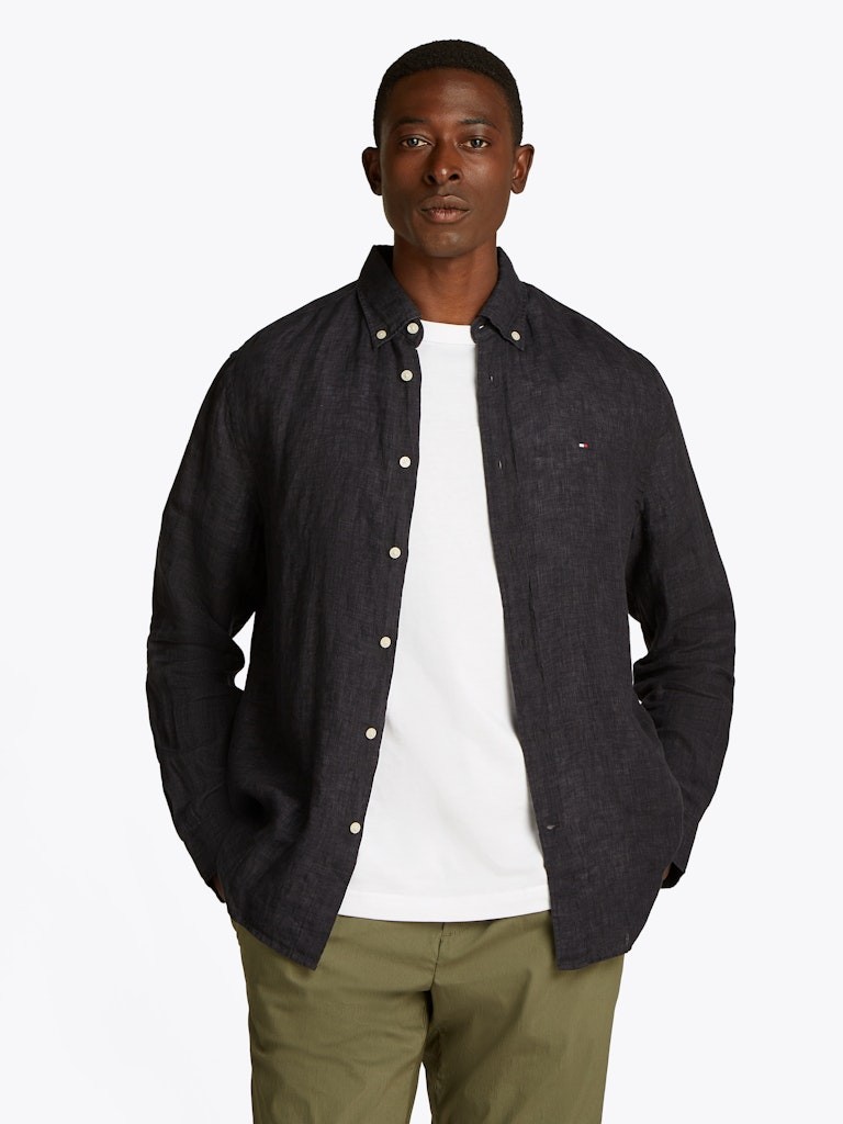 Tommy Hilfiger Keten Siyah Erkek Uzun Kollu Gömlek - MW0MW34602BDS
