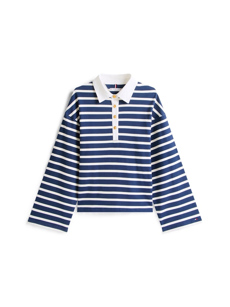 Tommy Hilfiger Kadın Lacivert Polo Yaka Düğmeli Sweatshirt