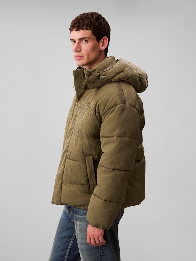 Calvin Klein Erkek Haki  Puffer Kapşonlu Mont