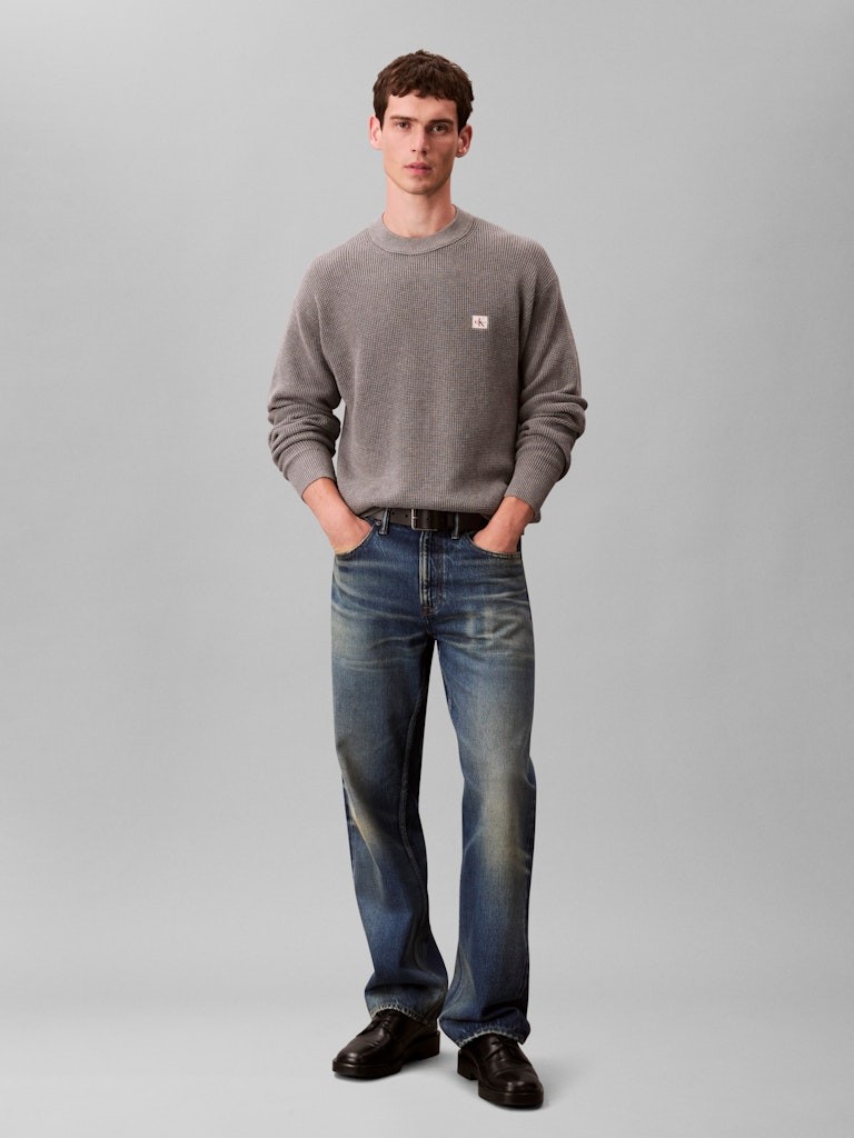Calvin Klein Erkek Gri Pamuk O Yaka Triko