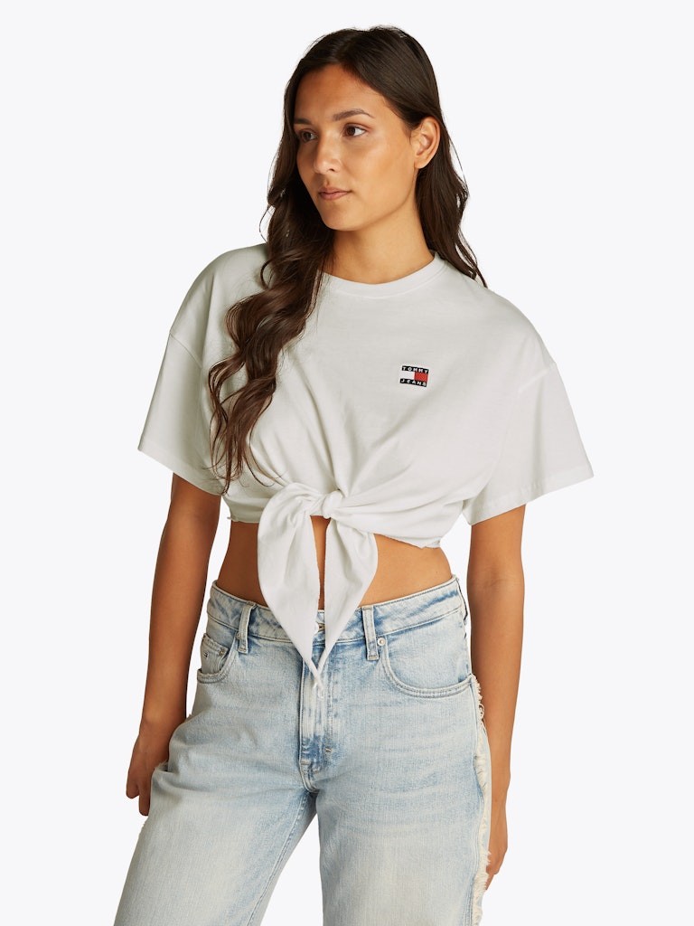 Tommy Hilfiger Rejeneratif Pamuk Beyaz Kadın Kısa Kollu Crop T-Shirt