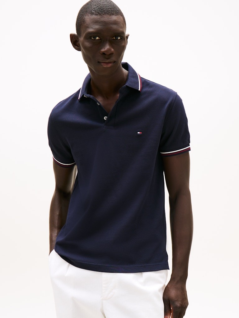 Tommy Hilfiger Pamuk Lacivert Erkek Kısa Kollu Düğmeli Polo Yaka T-Shirt - MW0MW37346DW5