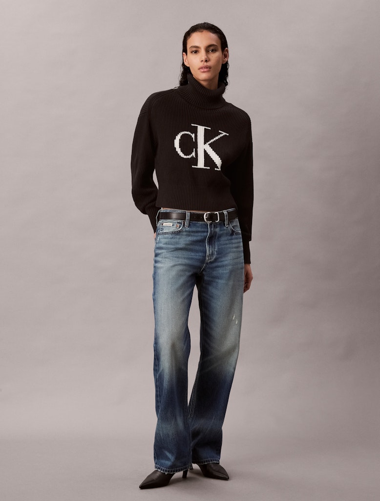 Calvin Klein Kadın Boğazlı Logolu Siyah Triko