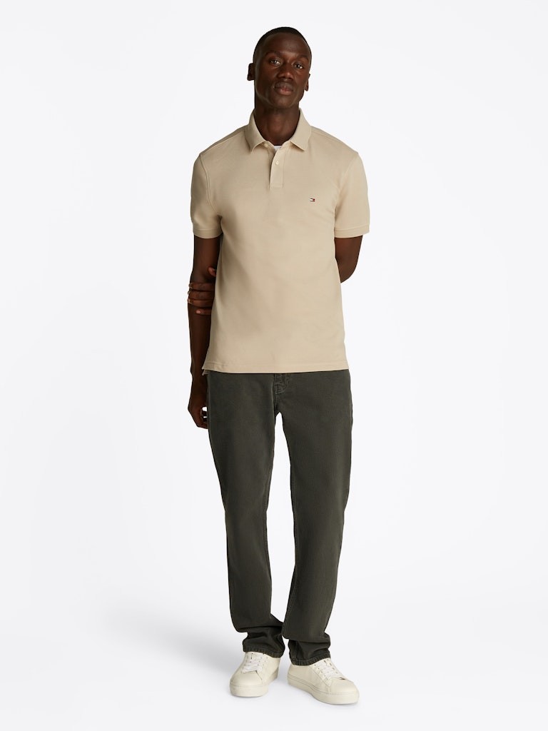 Tommy Hilfiger Organik Pamuk Bej Erkek Kısa Kollu Düğmeli Polo Yaka T-Shirt - MW0MW17770RBT