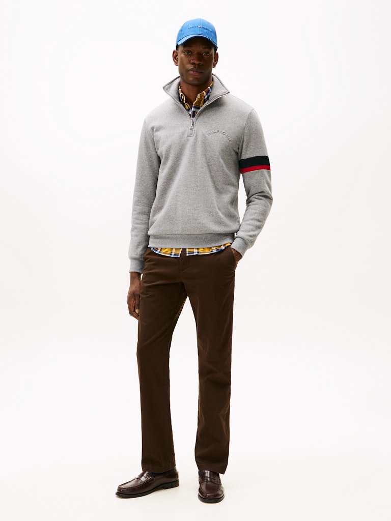 Tommy Hilfiger Erkek Yarım Fermuar Gri Sweatshirt