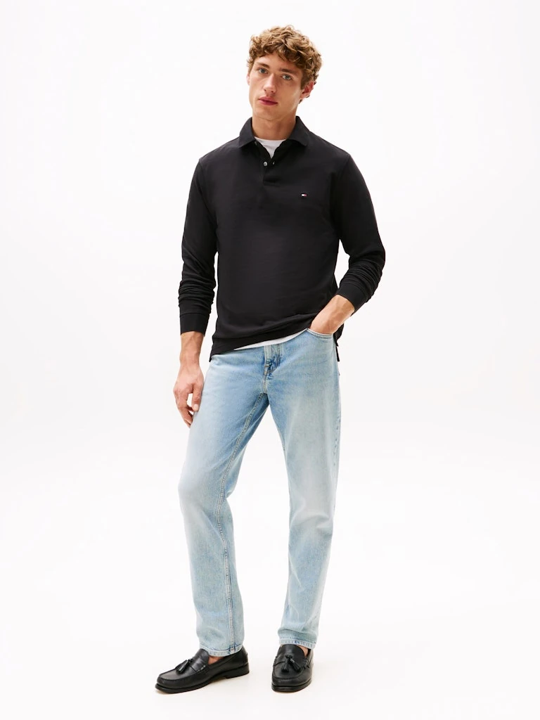 Tommy Hilfiger Erkek Siyah Uzun Kollu Polo Yaka T Shirt