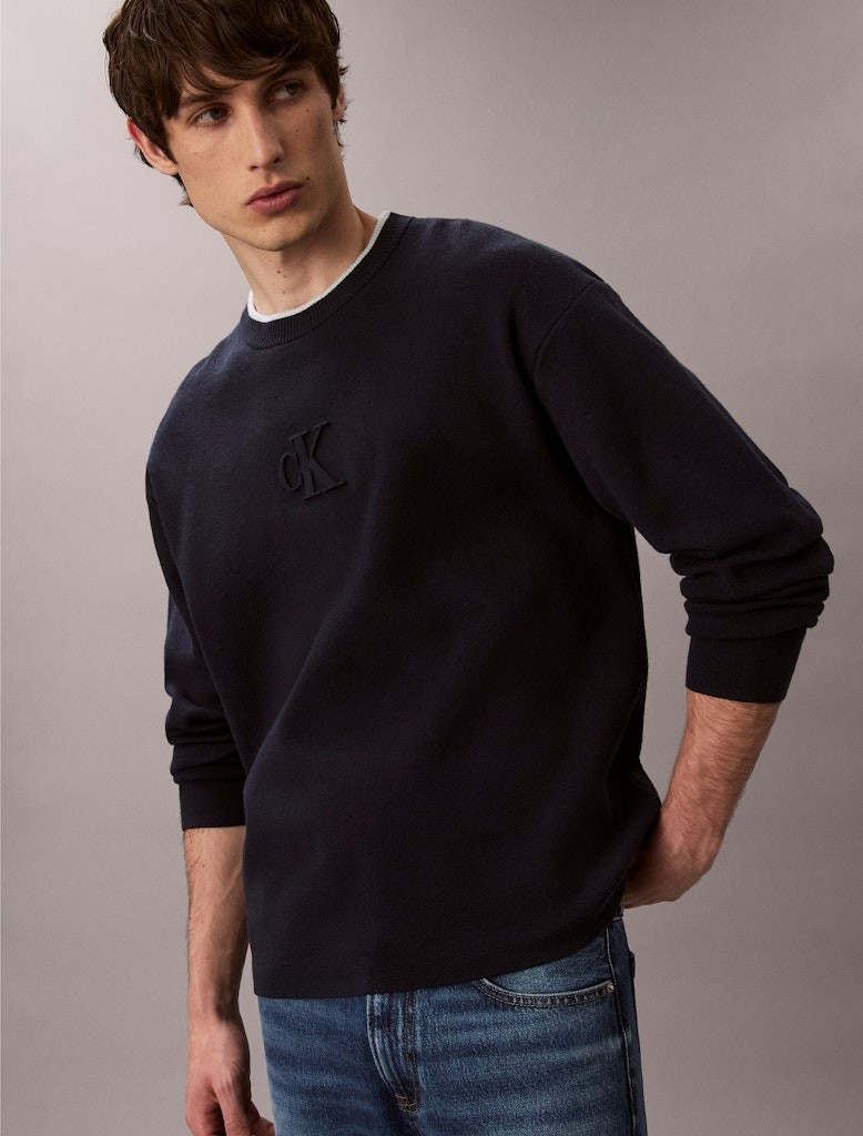 Calvin Klein Erkek Lacivert Viskon O Yaka Triko