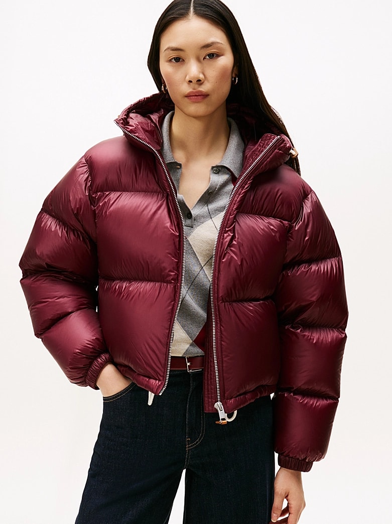 Tommy Hilfiger Kadın Bordo Kaz Tüyü Puffer Mont