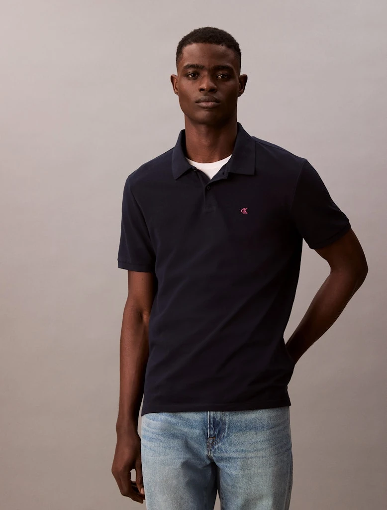 Calvin Klein Erkek Lacivert Pamuklu Düğmeli Polo Yaka T-Shirt