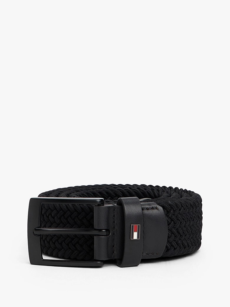 Tommy Hilfiger Erkek Örgülü Elastik Siyah Dokuma Kemer 3.5 cm