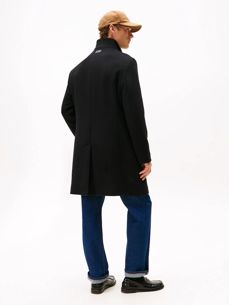 Tommy Hilfiger Erkek Yün Klasik Düğmeli Siyah Kaban