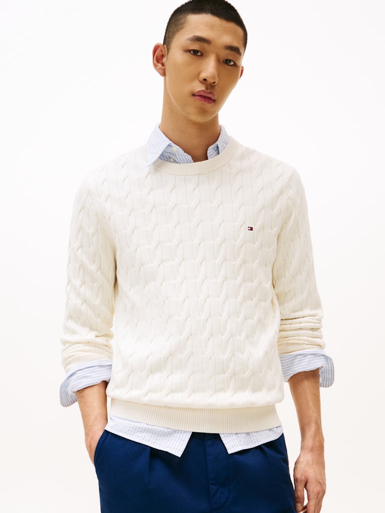 Tommy Hilfiger Erkek Ekru  O Yaka  Triko