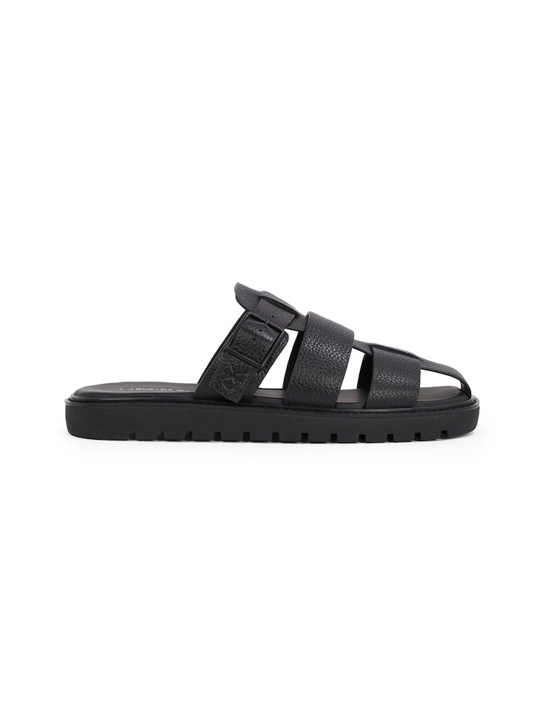 Calvin Klein Deri Siyah Erkek Kısa Taban 3 Bantlı Sandalet - YM0YM012200GJ