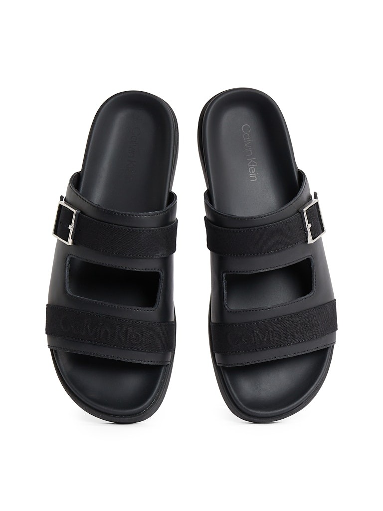 Calvin Klein Deri Siyah Erkek Kısa Taban Çift Bantlı Sandalet - HM0HM01755BEH
