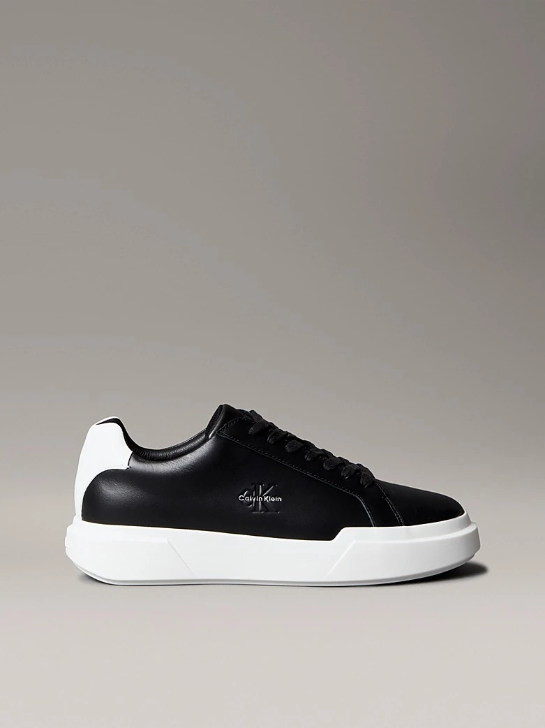 Calvin Klein Erkek Siyah Deri Kısa Taban Sneakers