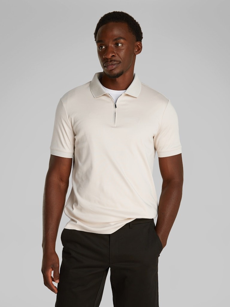 Calvin Klein Organik Pamuk Bej Erkek Kısa Kollu Fermuarlı Polo Yaka T-Shirt - K10K112754PDV