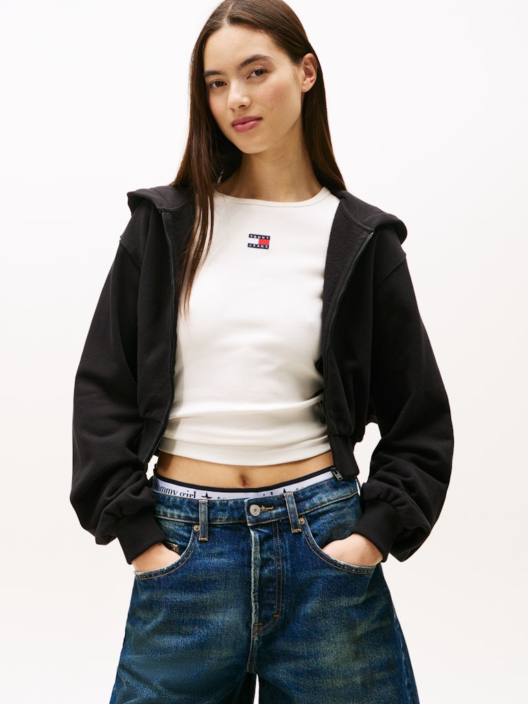 Tommy Hilfiger Kadın Tam Fermuar Kapşonlu Siyah Sweatshirt