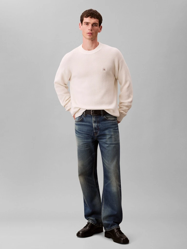 Calvin Klein Erkek Beyaz Pamuk O Yaka Triko