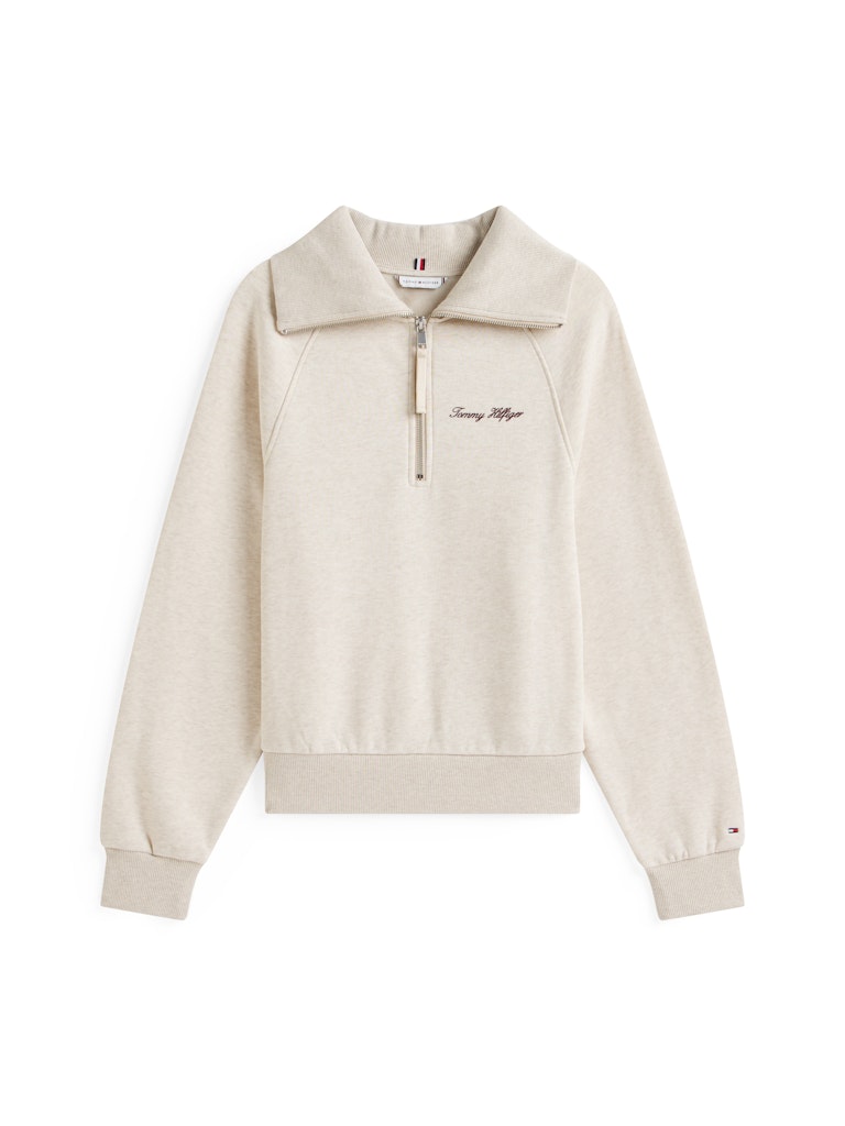 Tommy Hilfiger Kadın Bej Yarım Fermuar Sweatshirt