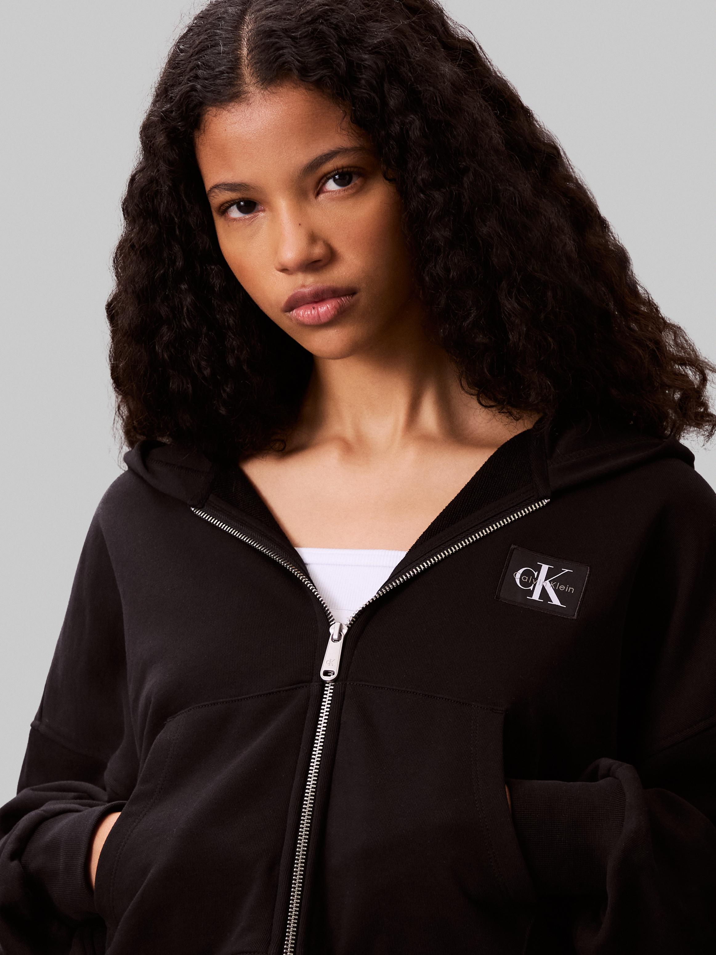 Calvin Klein Kadın Siyah Tam Fermuarlı Sweatshirt
