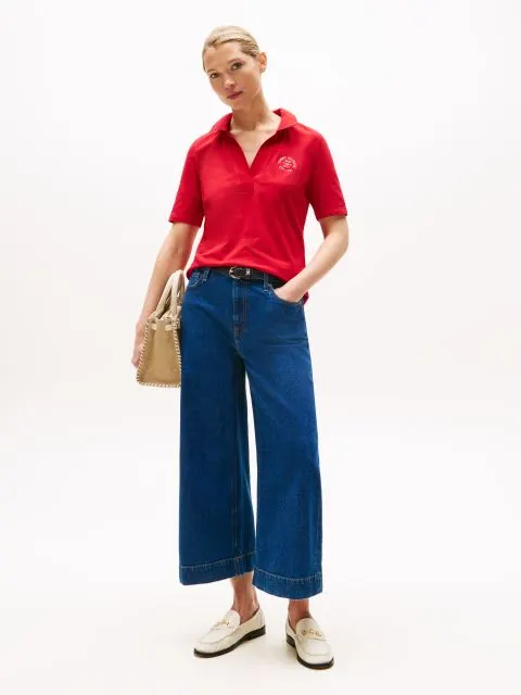 Tommy Hilfiger Kadın Logo İşlemeli Kırmızı Polo T-Shirt