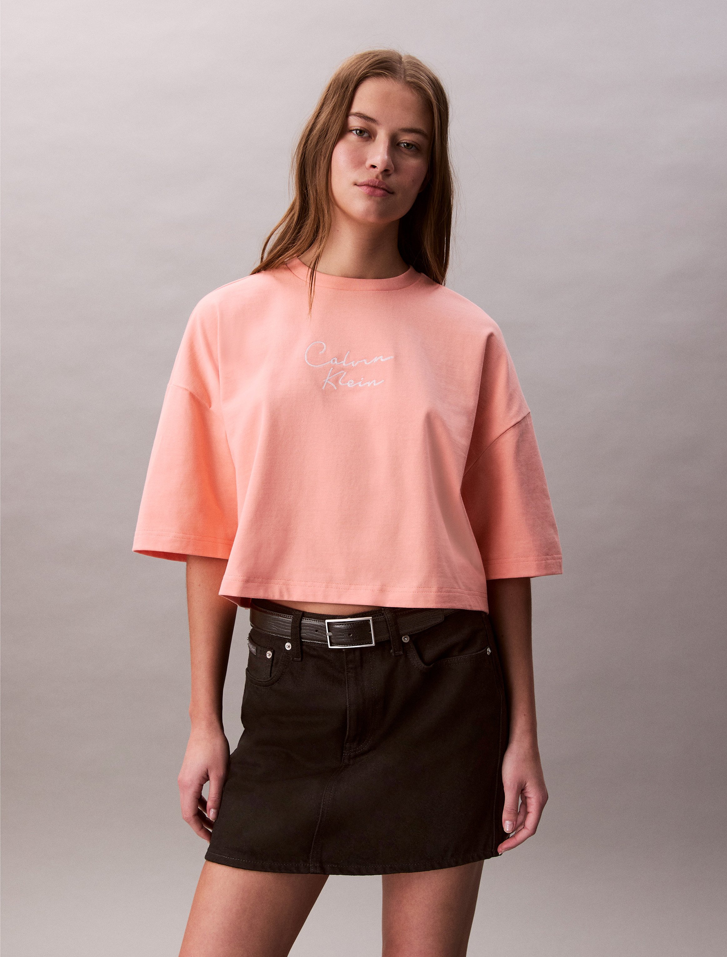 Calvin Klein Kadın Turuncu O Yaka Boxy T Shirt