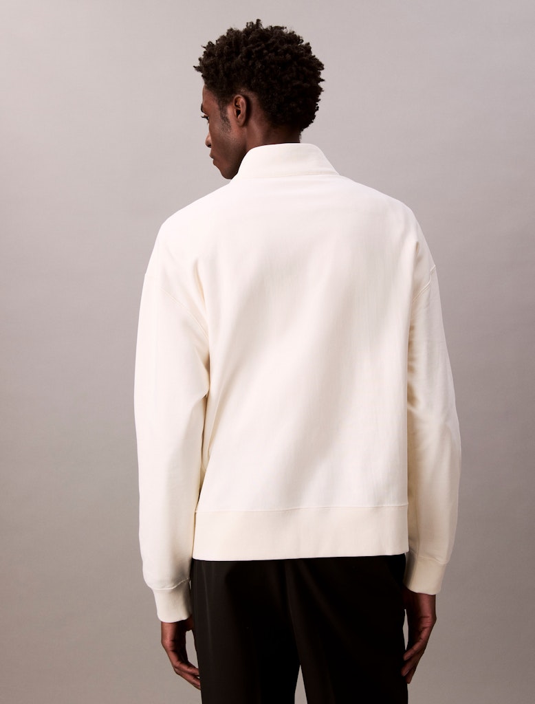 Calvin Klein Erkek Yarım Fermuarlı Logolu Beyaz Sweatshirt