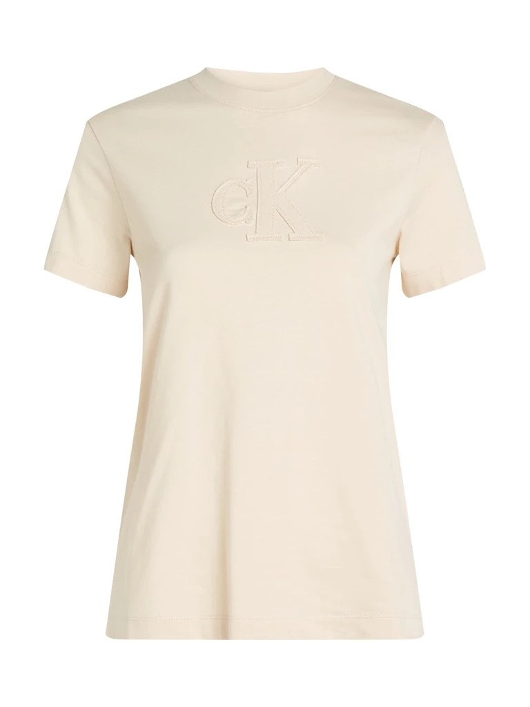 Calvin Klein Rejeneratif Pamuk Bej Kadın Kısa Kollu T-Shirt