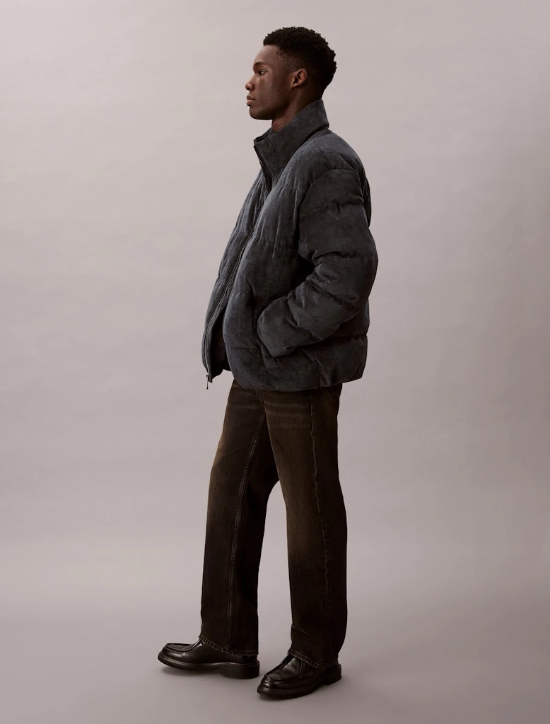 Calvin Klein Erkek Gri Kadife Puffer Mont