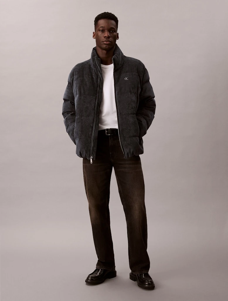 Calvin Klein Erkek Gri Kadife Puffer Mont