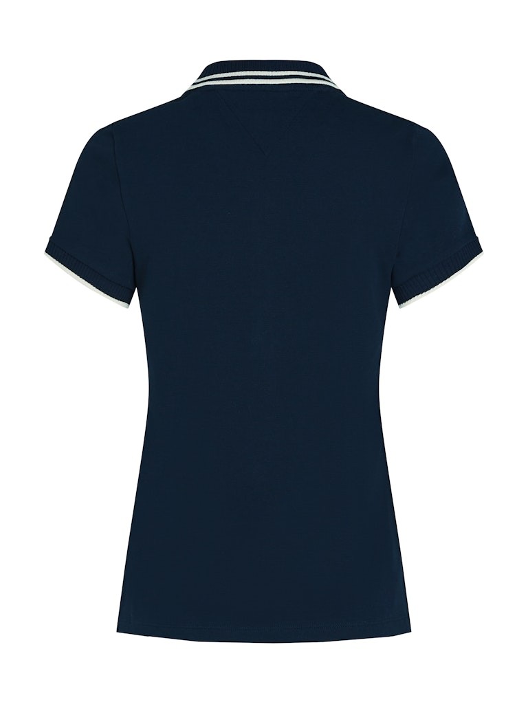 Tommy Hilfiger Rejeneratif Pamuk Lacivert Kadın Kısa Kollu Düğmeli Polo Yaka T-Shirt - WW0WW44517C1G