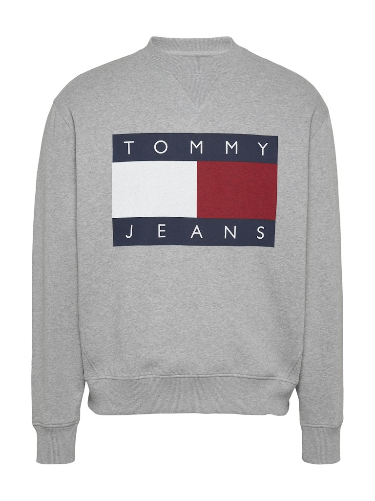 Tommy Jeans Melange Flag Crew Erkek Uzun Kollu Gri Sweatshirt - DM0DM21186P6N