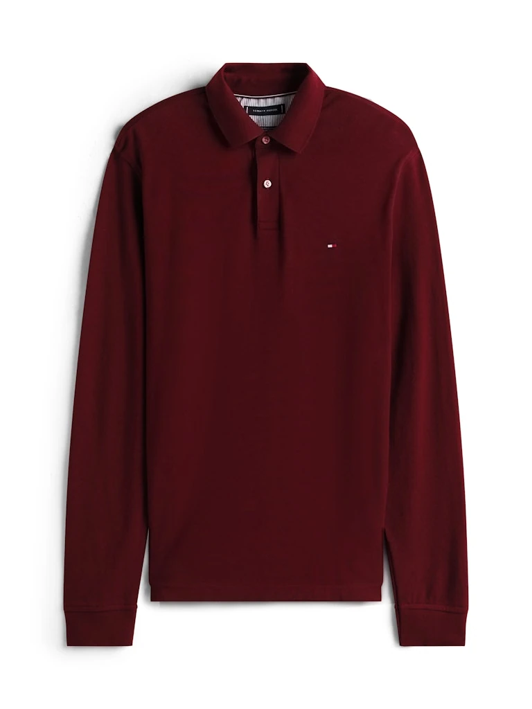 Tommy Hilfiger Erkek Bordo  Uzun Kollu Düğmeli Polo Yaka T-Shirt