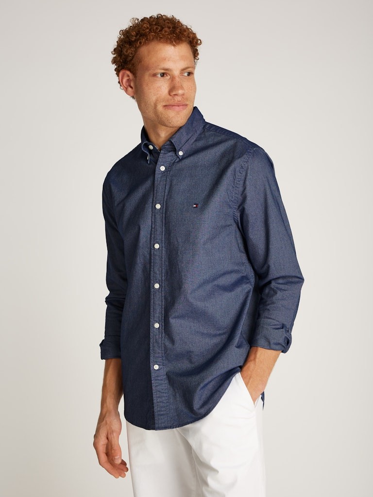 Tommy Hilfiger Oxford Lacivert Erkek Uzun Kollu Gömlek - MW0MW35774DW5