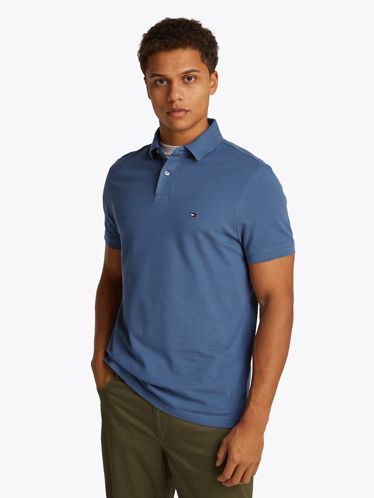 Tommy Hilfiger Organik Pamuk Mavi Erkek Kısa Kollu Düğmeli Polo Yaka T-Shirt - MW0MW17770DBZ
