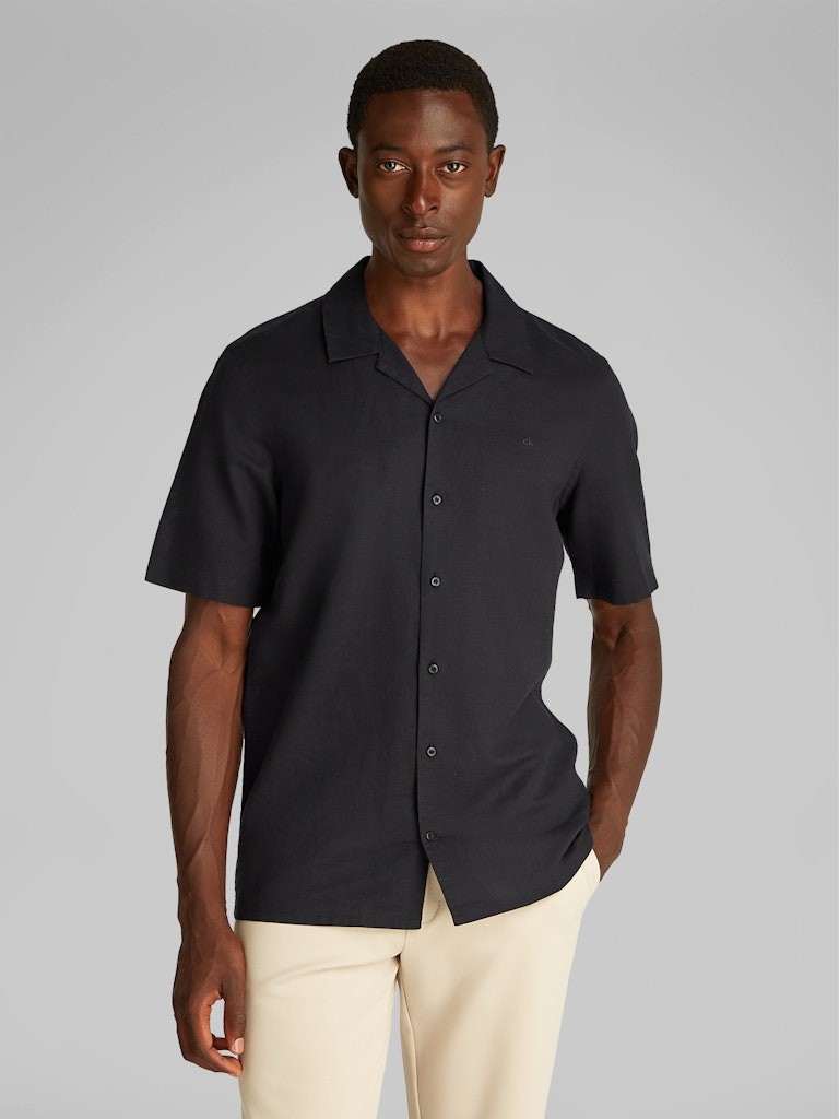 Calvin Klein Keten Siyah Erkek Kısa Kollu Gömlek - K10K114197BEH