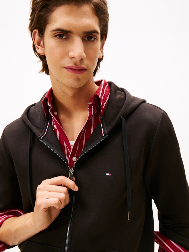 Tommy Hilfiger Erkek Tam Fermuar Kapşonlu Siyah Sweatshirt