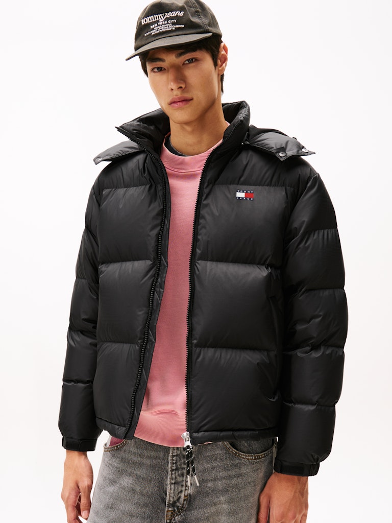 Tommy Hilfiger Erkek Siyah Kaz Tüyü Puffer Kapşonlu Mont