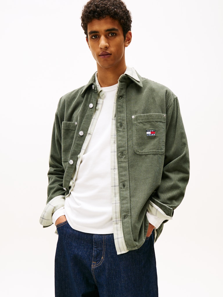 Tommy Hilfiger Erkek Kadife Rahat Kesim Yeşil Gömlek