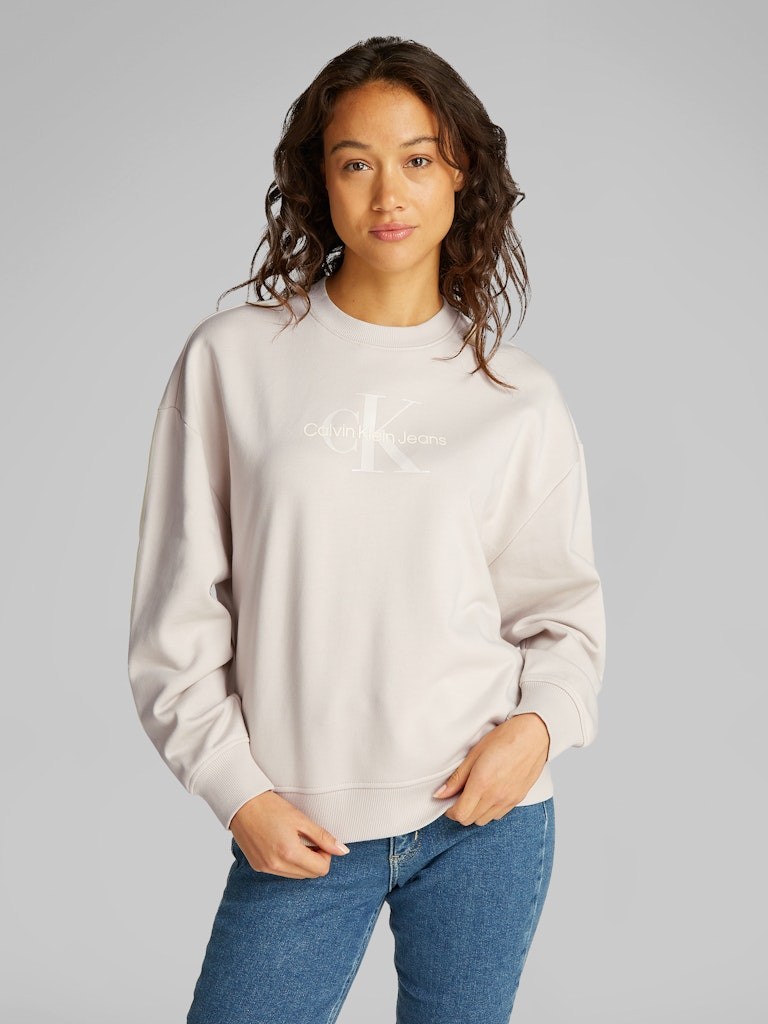 Calvin Klein Jeans Ekru Kadın Bisiklet Rahat Baskılı Sweatshirt - J20J224724PDH