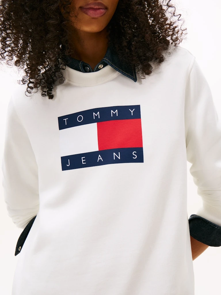 Tommy Hilfiger Kadın Beyaz Pamuk O Yaka Sweatshirt