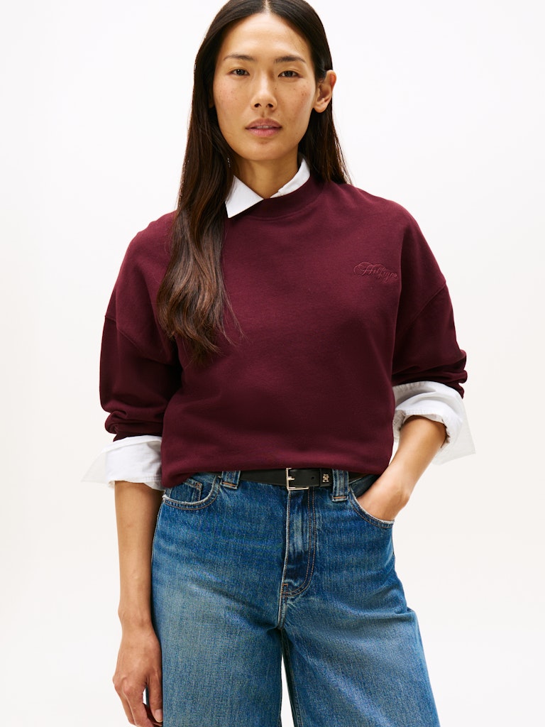 Tommy Hilfiger Kadın Bordo O Yaka Sweatshirt