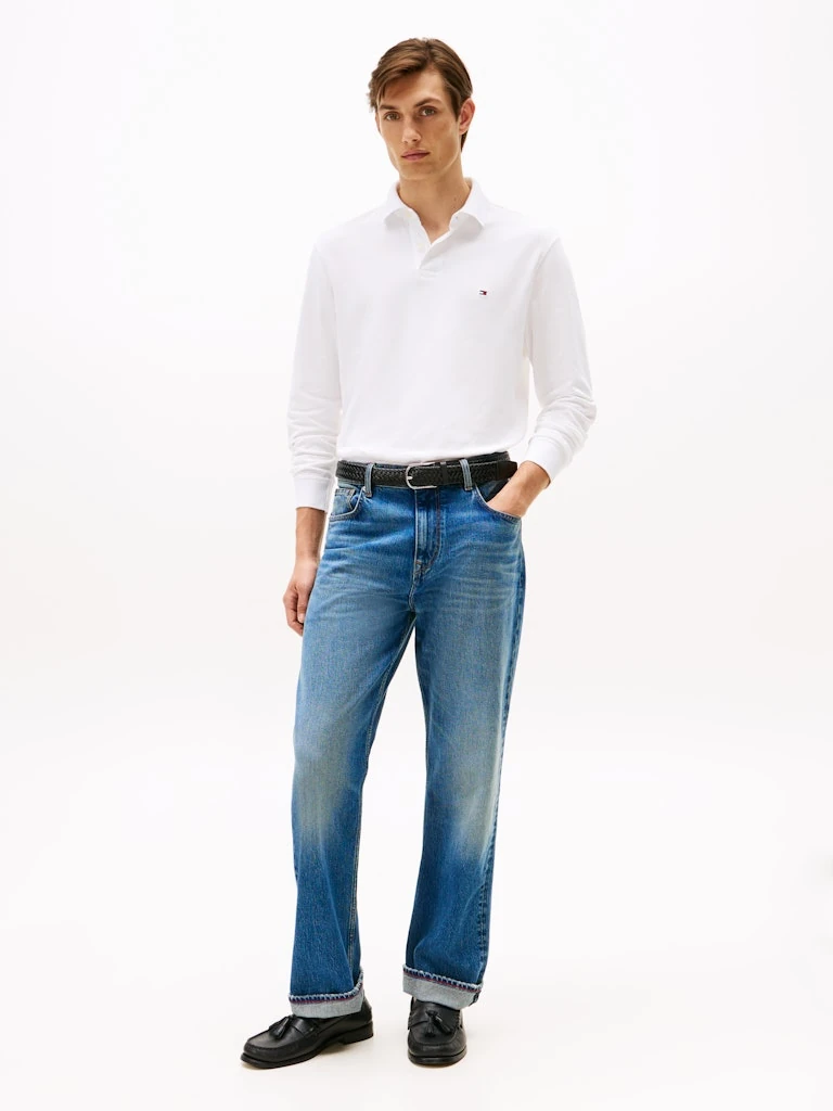 Tommy Hilfiger Erkek Beyaz Düğmeli Uzun Kollu Polo Yaka T Shirt