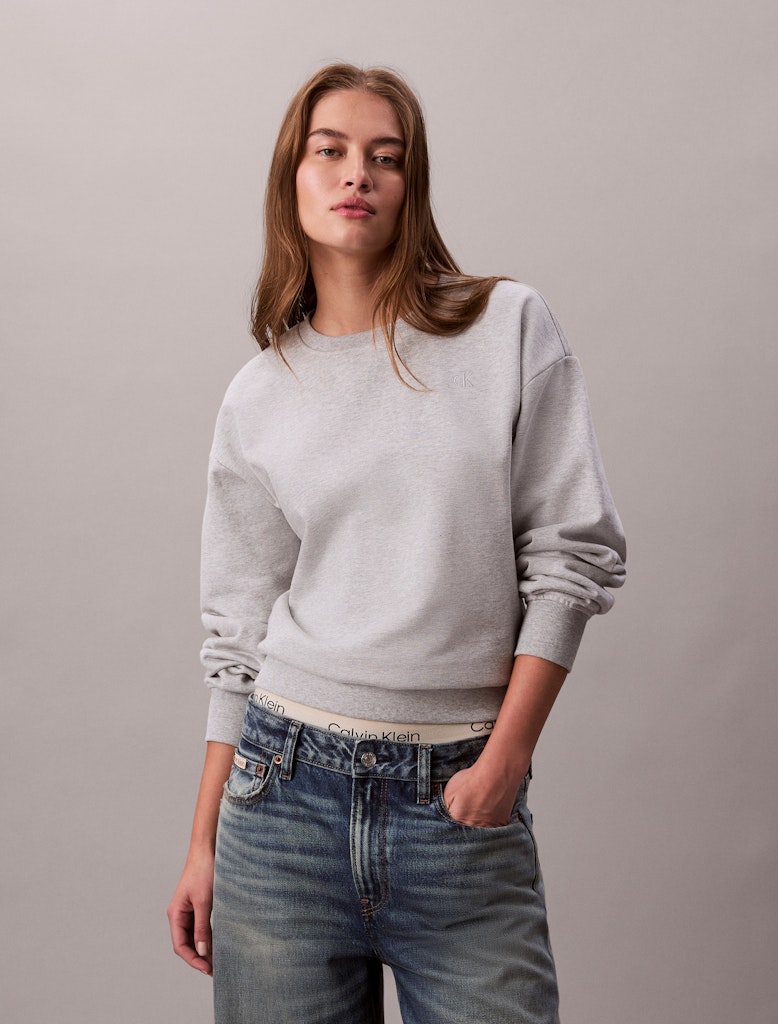 Calvin Klein Kadın Gri Pamuk O Yaka  Sweatshirt