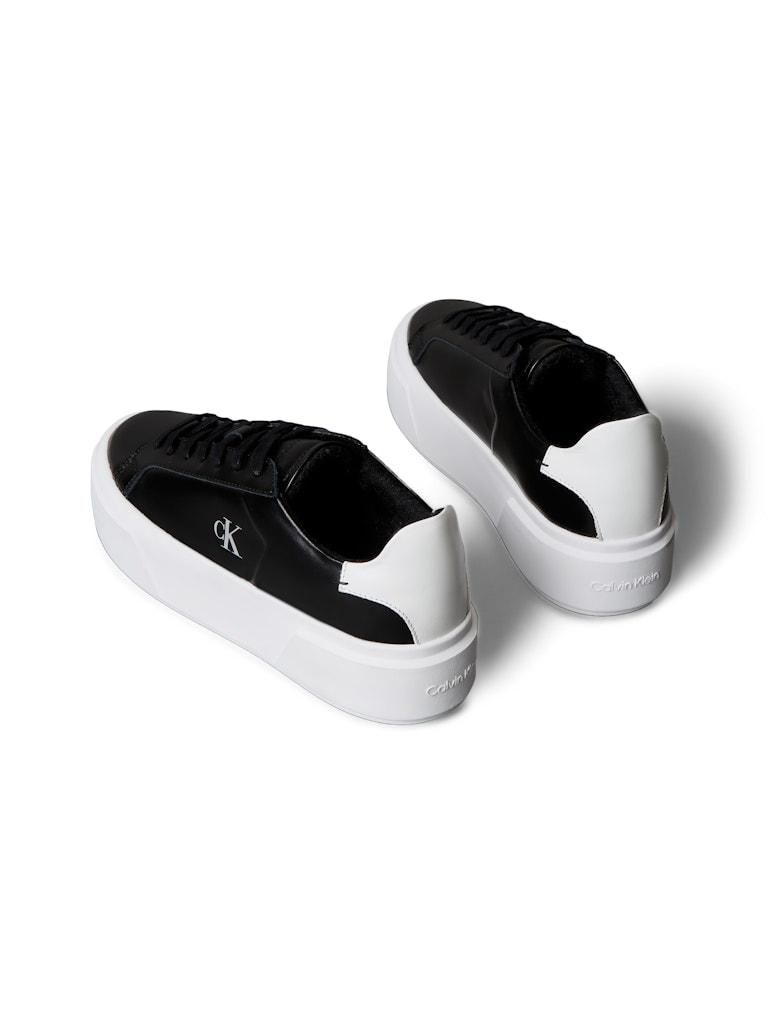 Calvin Klein Kadın Siyah Deri Kısa Taban Flatform Sneakers