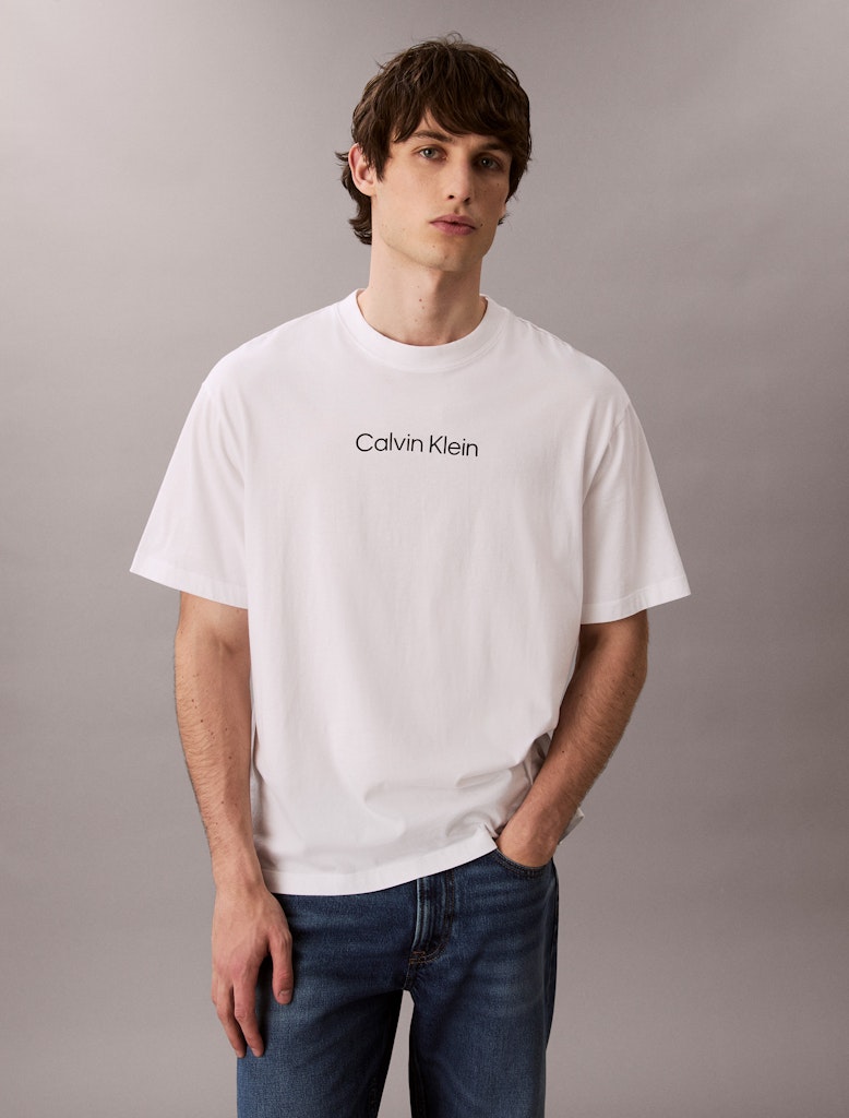 Calvin Klein Erkek Beyaz O Yaka Logolu T-Shirt